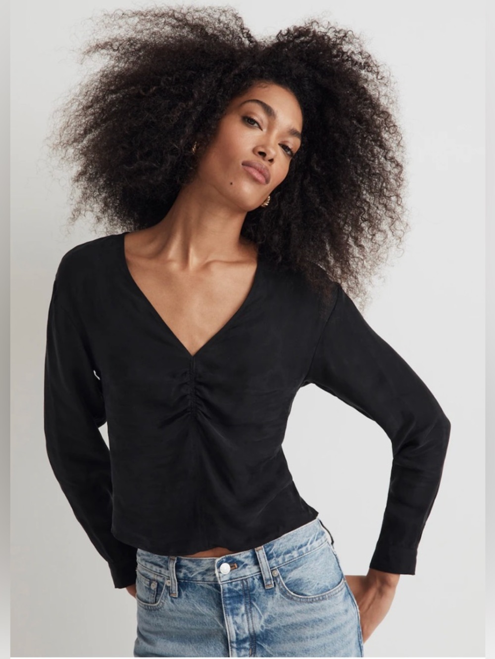 Madewell Brushed Ruched Front V-Neck Top, Size 16 - NWT
